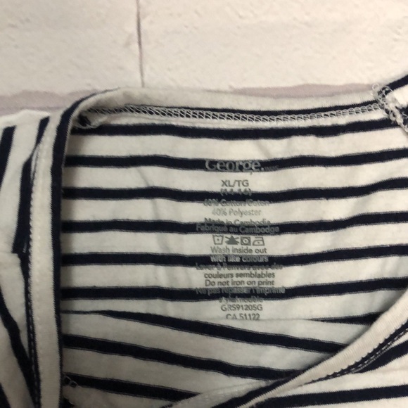 White and Navy blue Striped Off-the-Shoulder T-Shirt - Picture 5 of 5